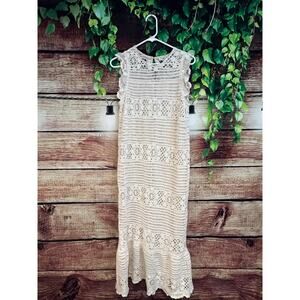Lucy Paris Hannah Crochet Dress Lined Beige Ivory Maxi Beach Boho Sundress